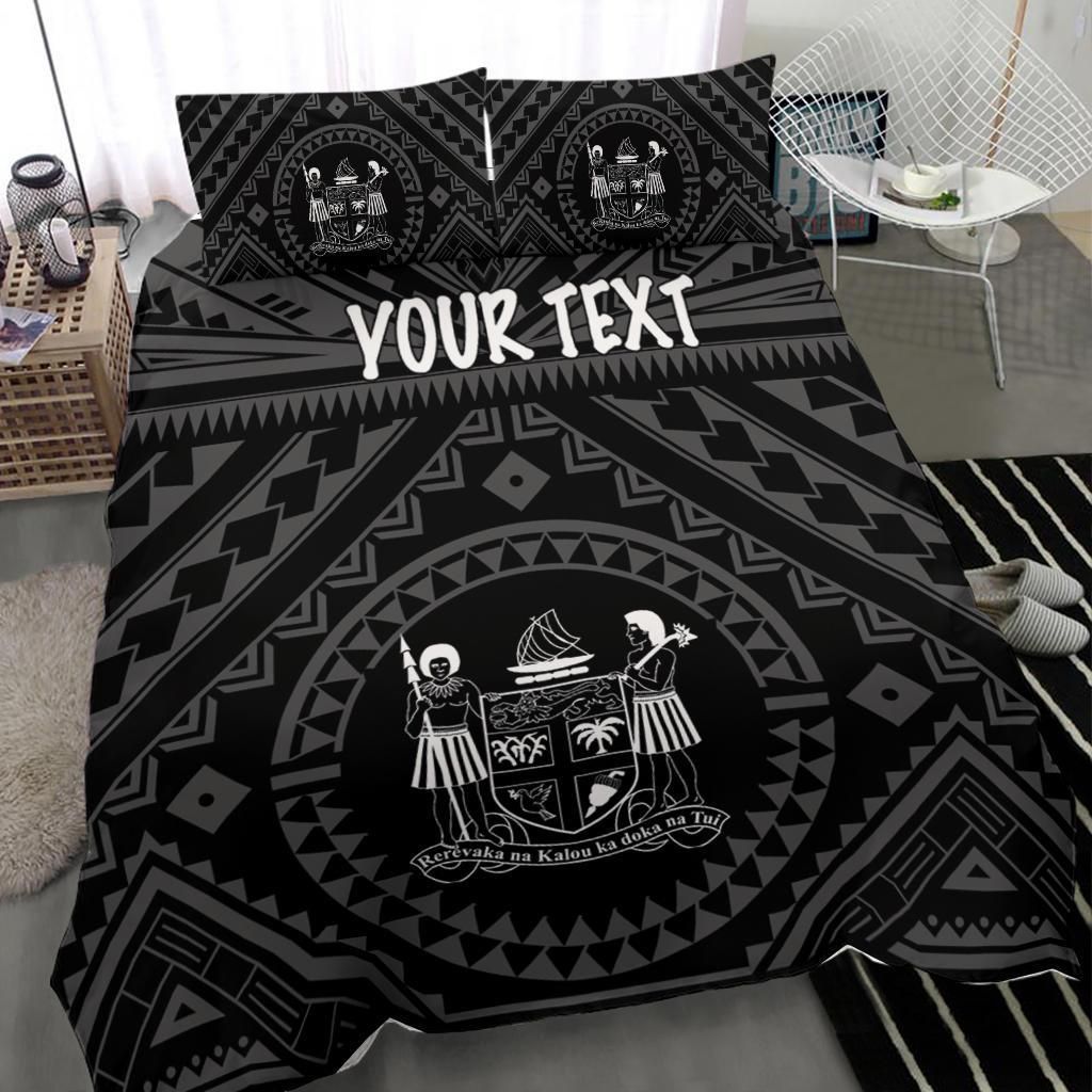 Fiji Personalised Bedding Set - Fiji Seal With Polynesian Tattoo Style ( Black)
