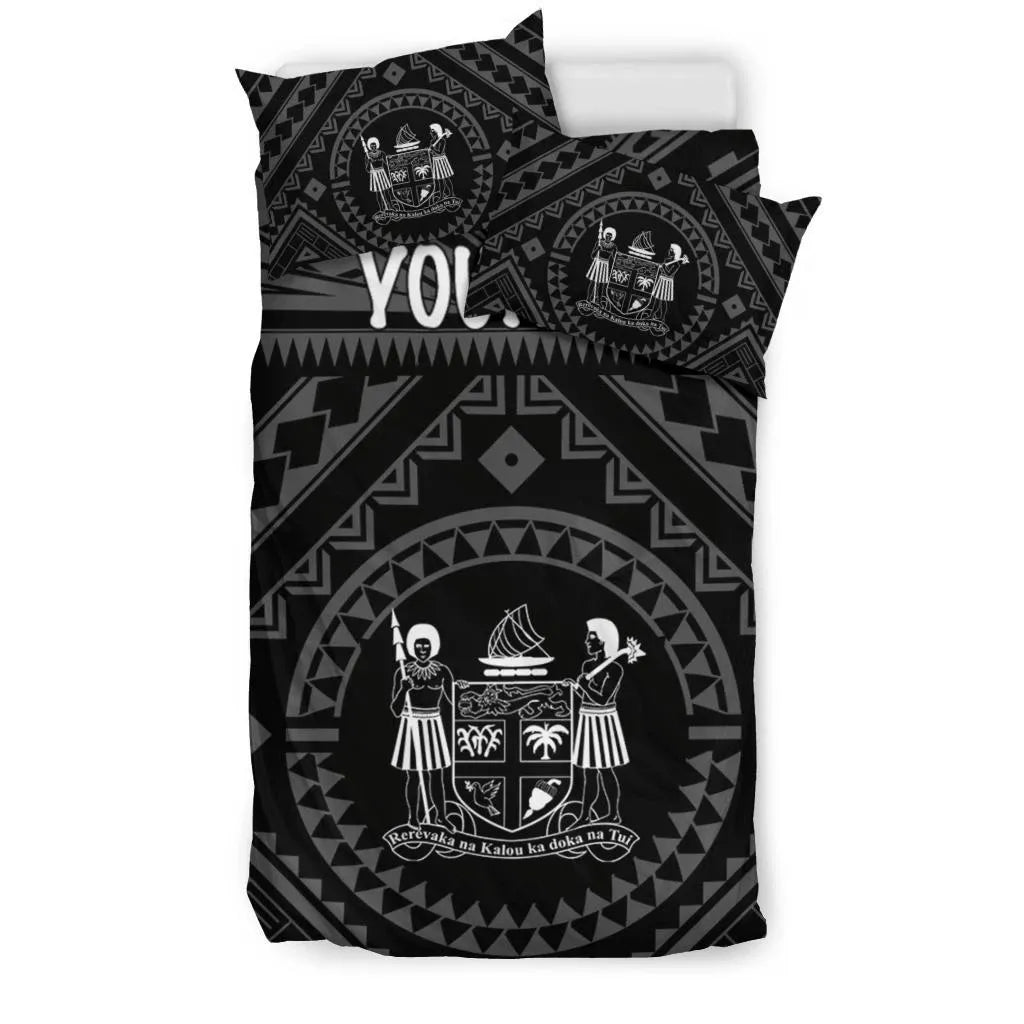 Fiji Personalised Bedding Set - Fiji Seal With Polynesian Tattoo Style ( Black)