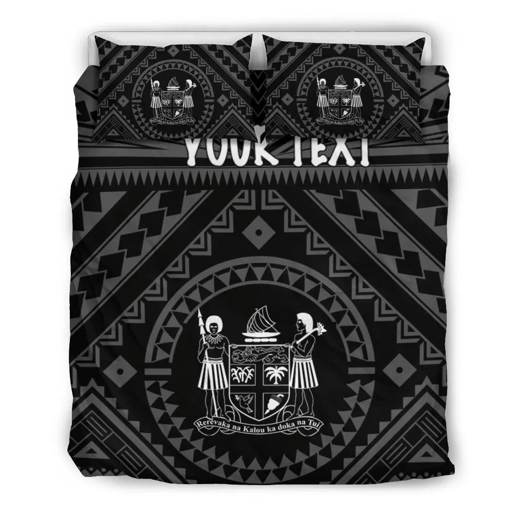 Fiji Personalised Bedding Set - Fiji Seal With Polynesian Tattoo Style ( Black)