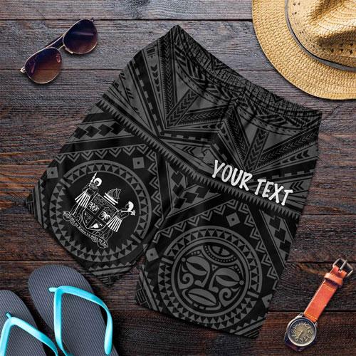 Fiji Personalised Men Short - Fiji Seal With Polynesian Tattoo Style ( Black)