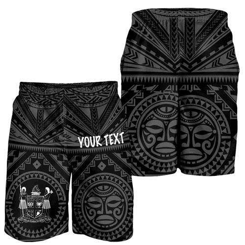Fiji Personalised Men Short - Fiji Seal With Polynesian Tattoo Style ( Black)