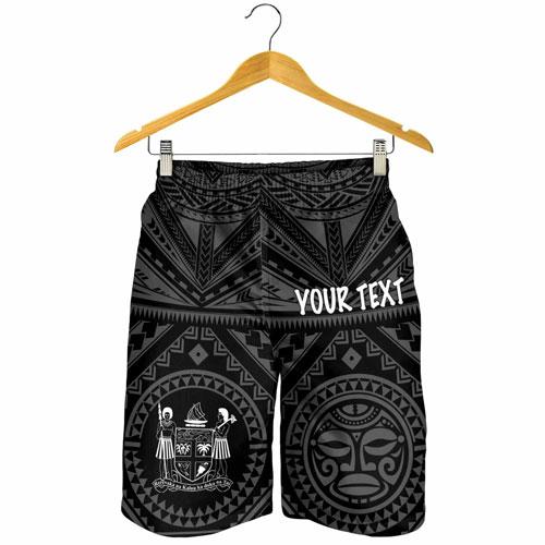 Fiji Personalised Men Short - Fiji Seal With Polynesian Tattoo Style ( Black)