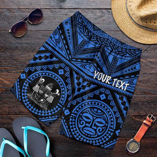 Fiji Personalised Men Short - Fiji Seal With Polynesian Tattoo Style ( Blue)