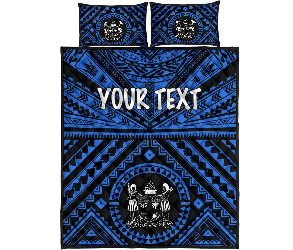 Fiji Personalised Quilt Bed Set - Fiji Seal With Polynesian Tattoo Style ( Blue)