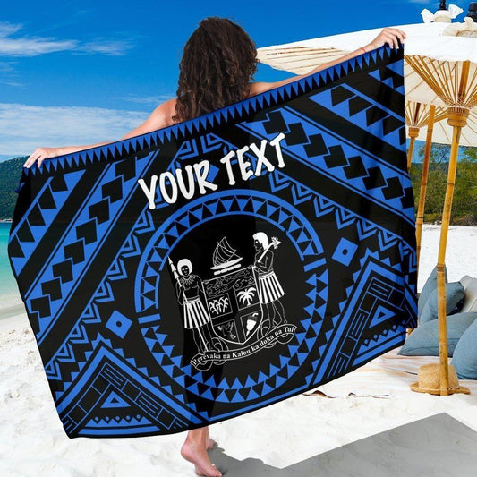 Fiji Personalised Sarong - Fiji Seal With Polynesian Tattoo Style ( Blue)