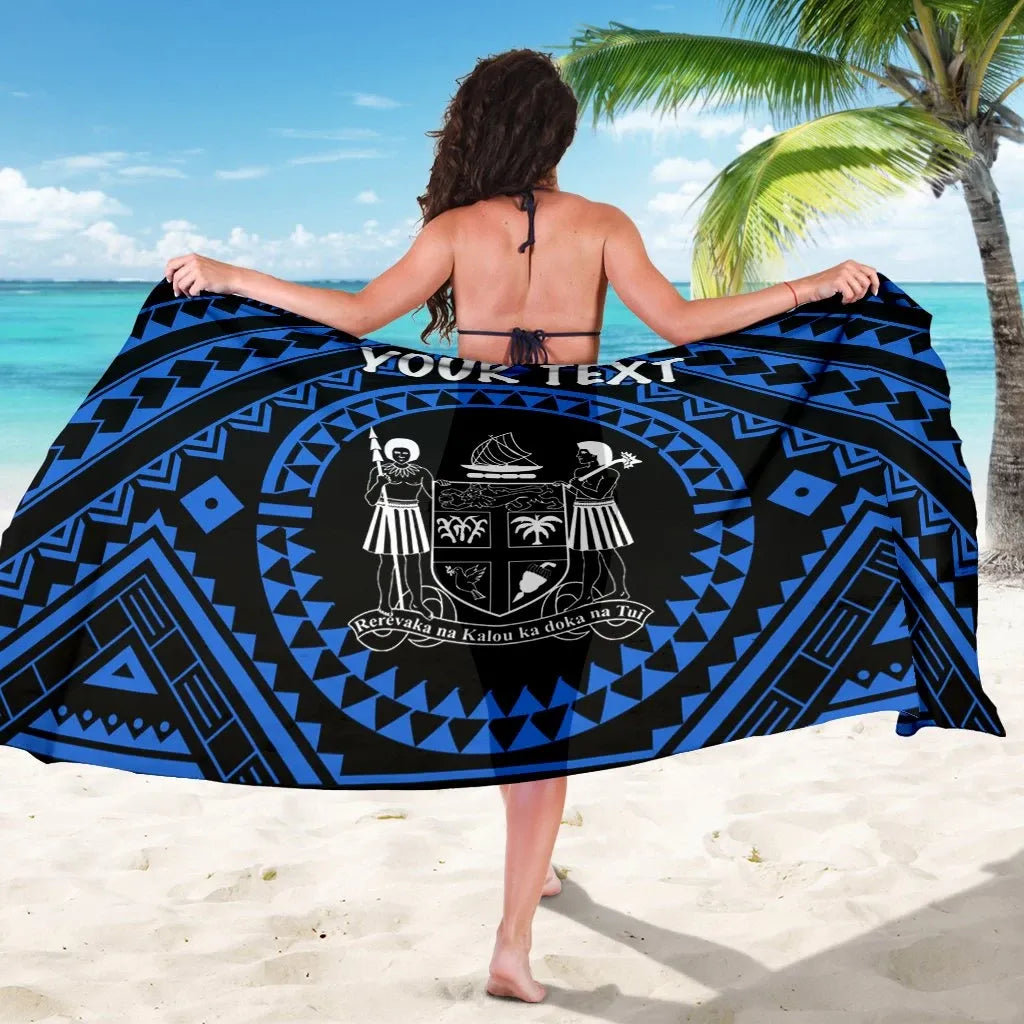 Fiji Personalised Sarong - Fiji Seal With Polynesian Tattoo Style ( Blue)