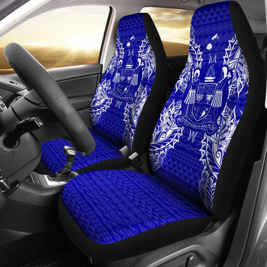 Fiji Car Seat Cover - Fiji Coat Of Arms Map Blue