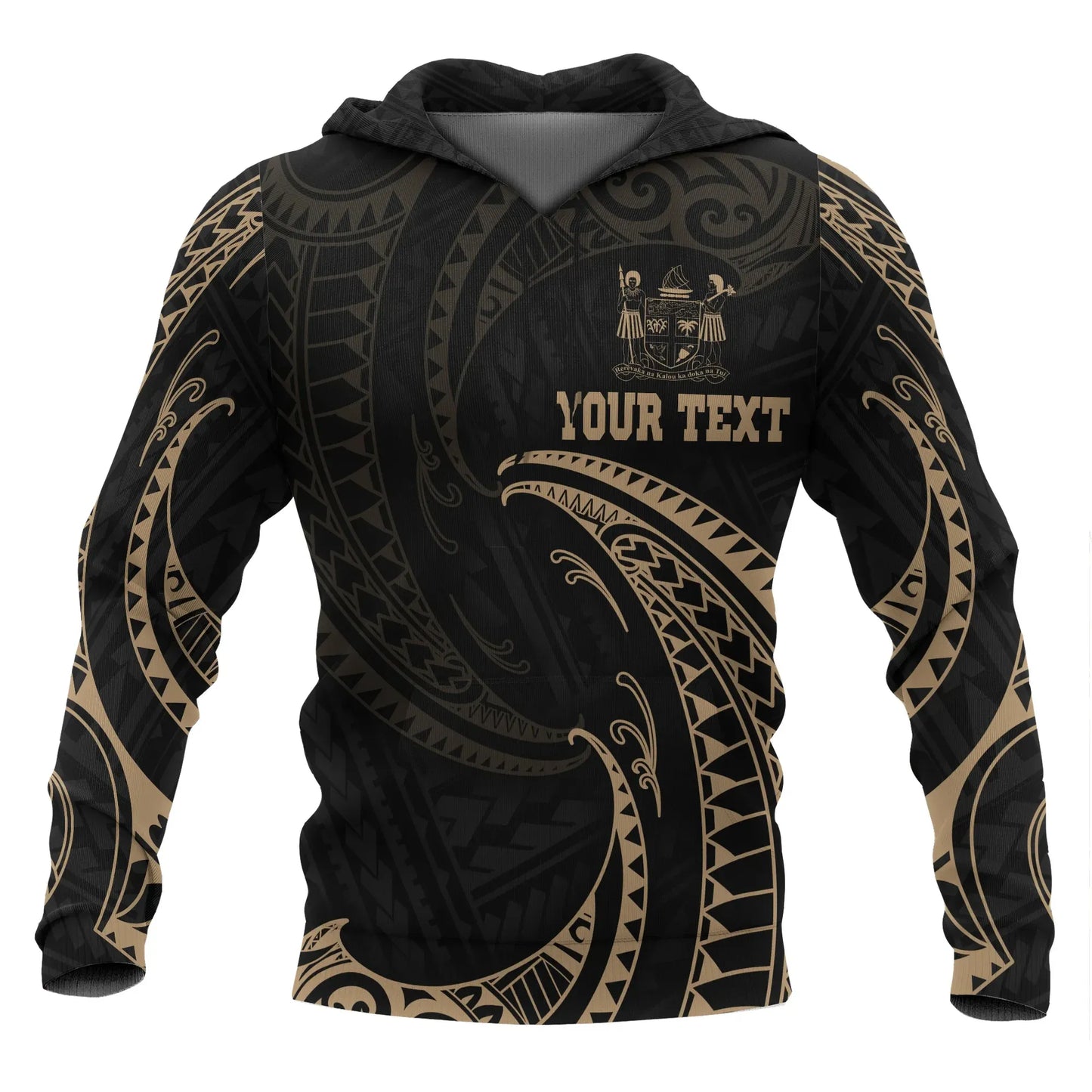 Fiji Polynesian ll Over Custom Personalised  Hoodie - Gold Tribal Wave