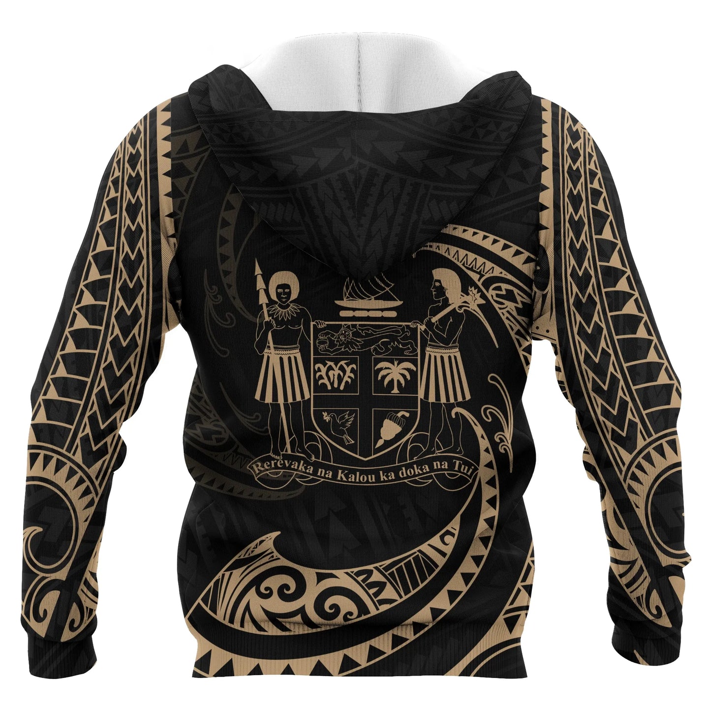 Fiji Polynesian ll Over Custom Personalised  Hoodie - Gold Tribal Wave