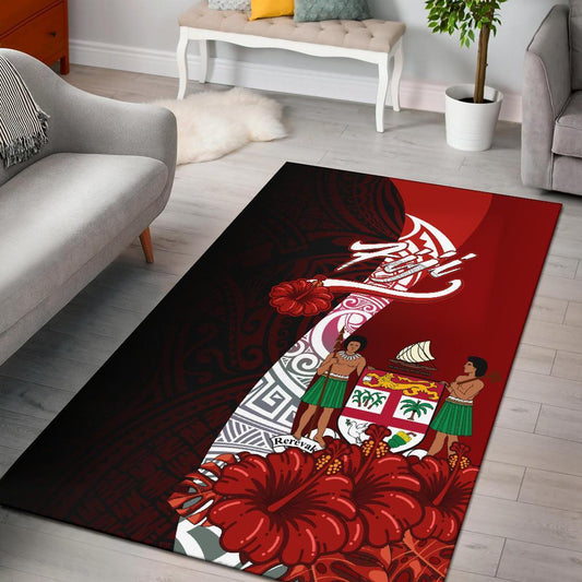 Fiji Polynesian Area Rug - Coat Of Arm With Hibiscus