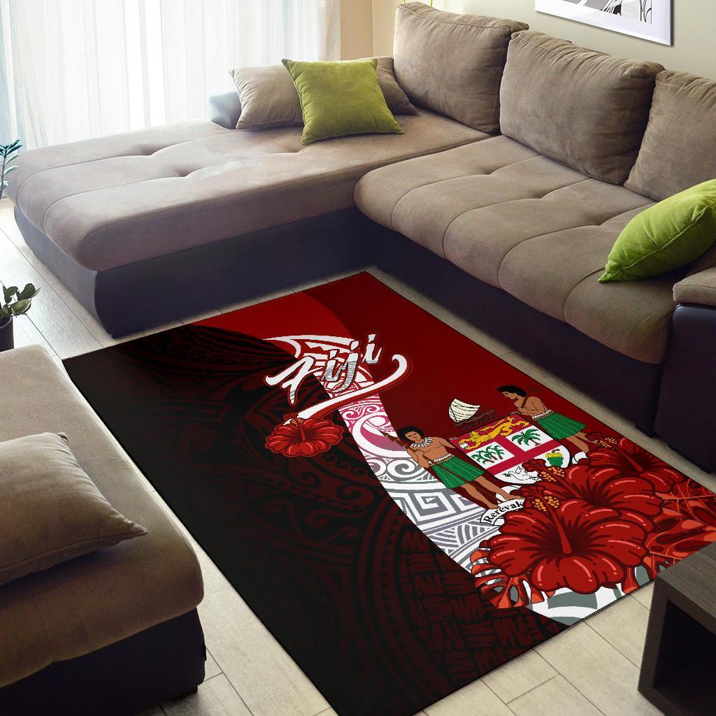 Fiji Polynesian Area Rug - Coat Of Arm With Hibiscus