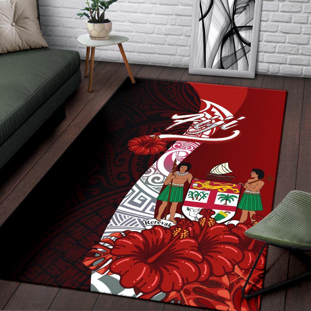 Fiji Polynesian Area Rug - Coat Of Arm With Hibiscus