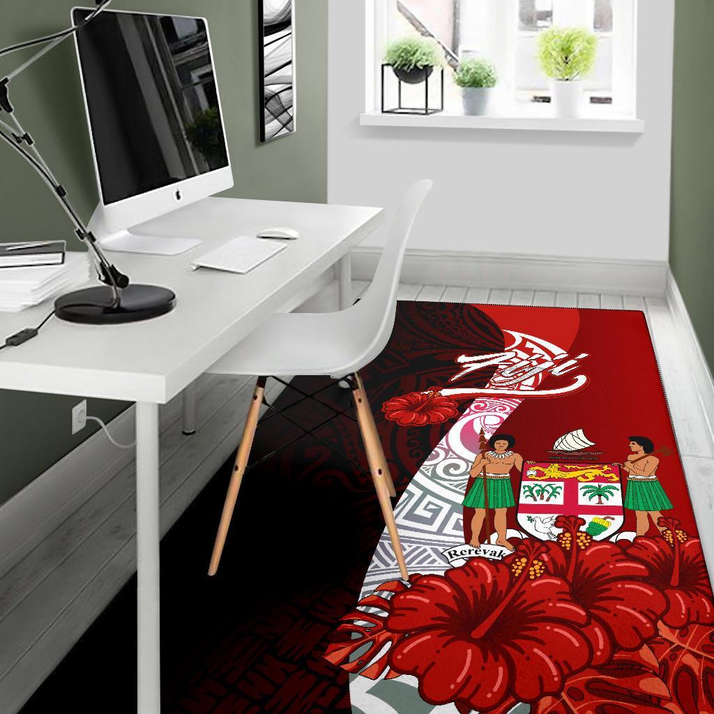 Fiji Polynesian Area Rug - Coat Of Arm With Hibiscus