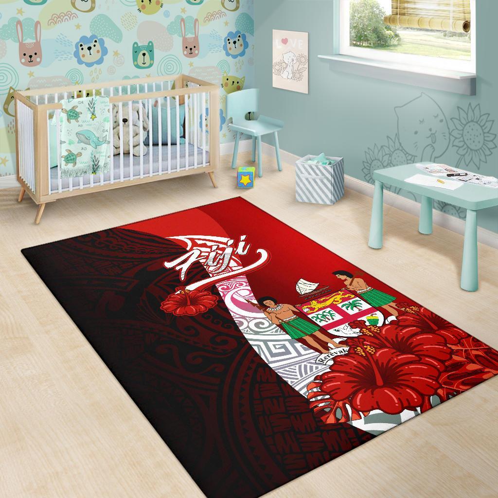 Fiji Polynesian Area Rug - Coat Of Arm With Hibiscus