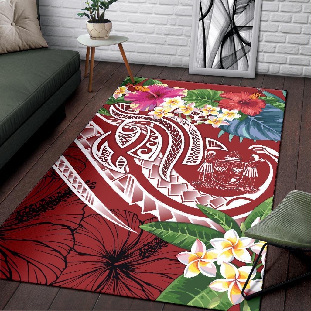 Fiji Polynesian Area Rug - Summer Plumeria (Red)