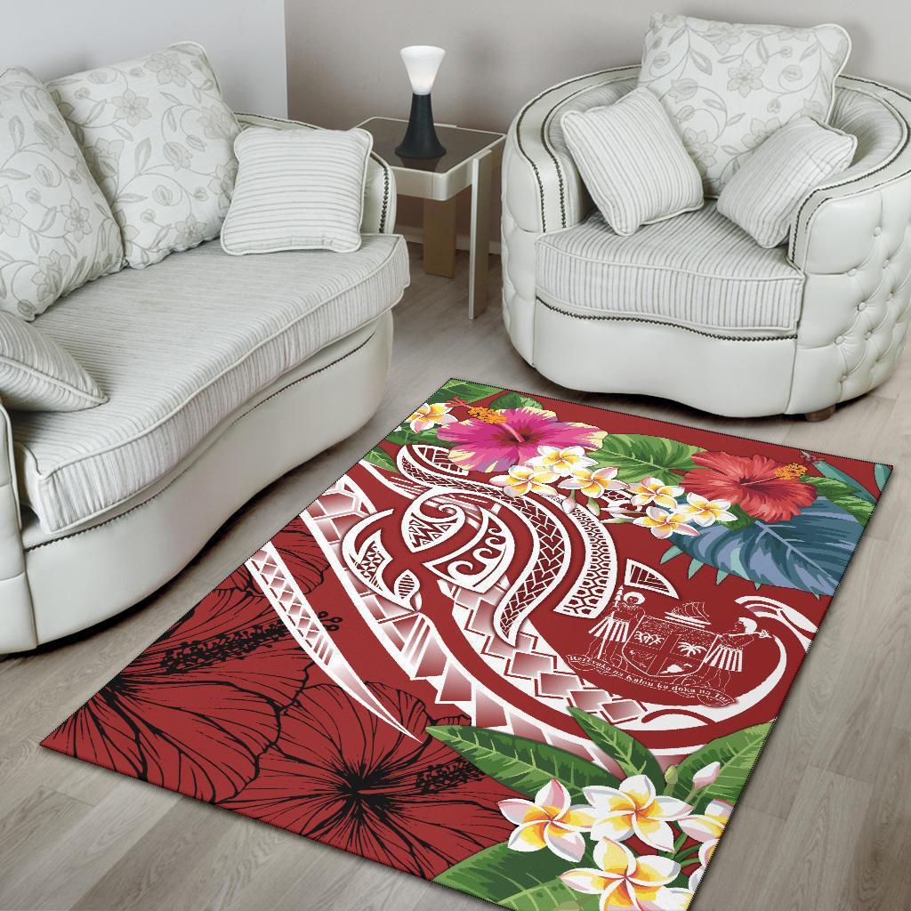 Fiji Polynesian Area Rug - Summer Plumeria (Red)