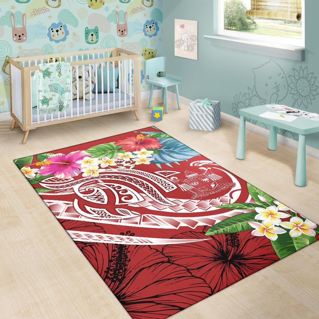 Fiji Polynesian Area Rug - Summer Plumeria (Red)