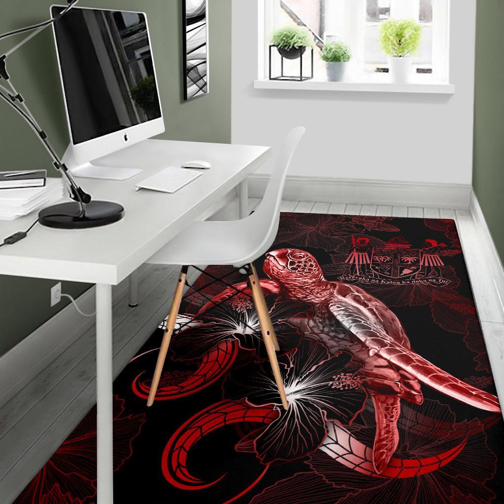 Fiji Polynesian Area Rugs - Turtle With Blooming Hibiscus Red
