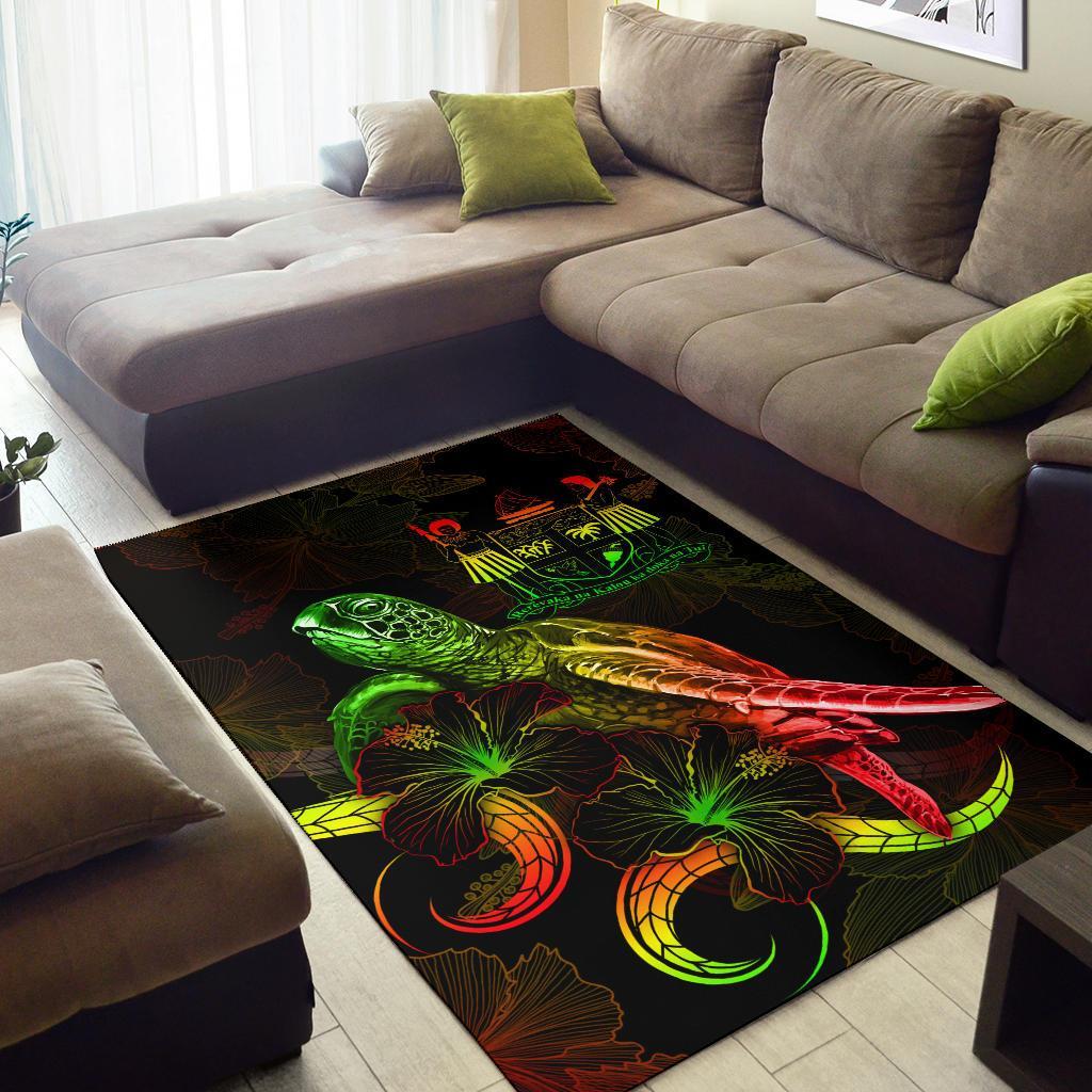 Fiji Polynesian Area Rugs - Turtle With Blooming Hibiscus Reggae