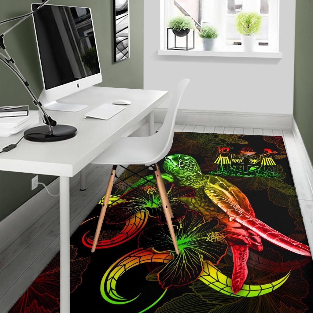 Fiji Polynesian Area Rugs - Turtle With Blooming Hibiscus Reggae