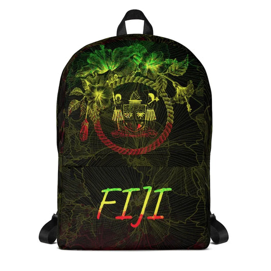 Fiji Polynesian Backpack - Hibiscus Flower Frame Vintage Reggae