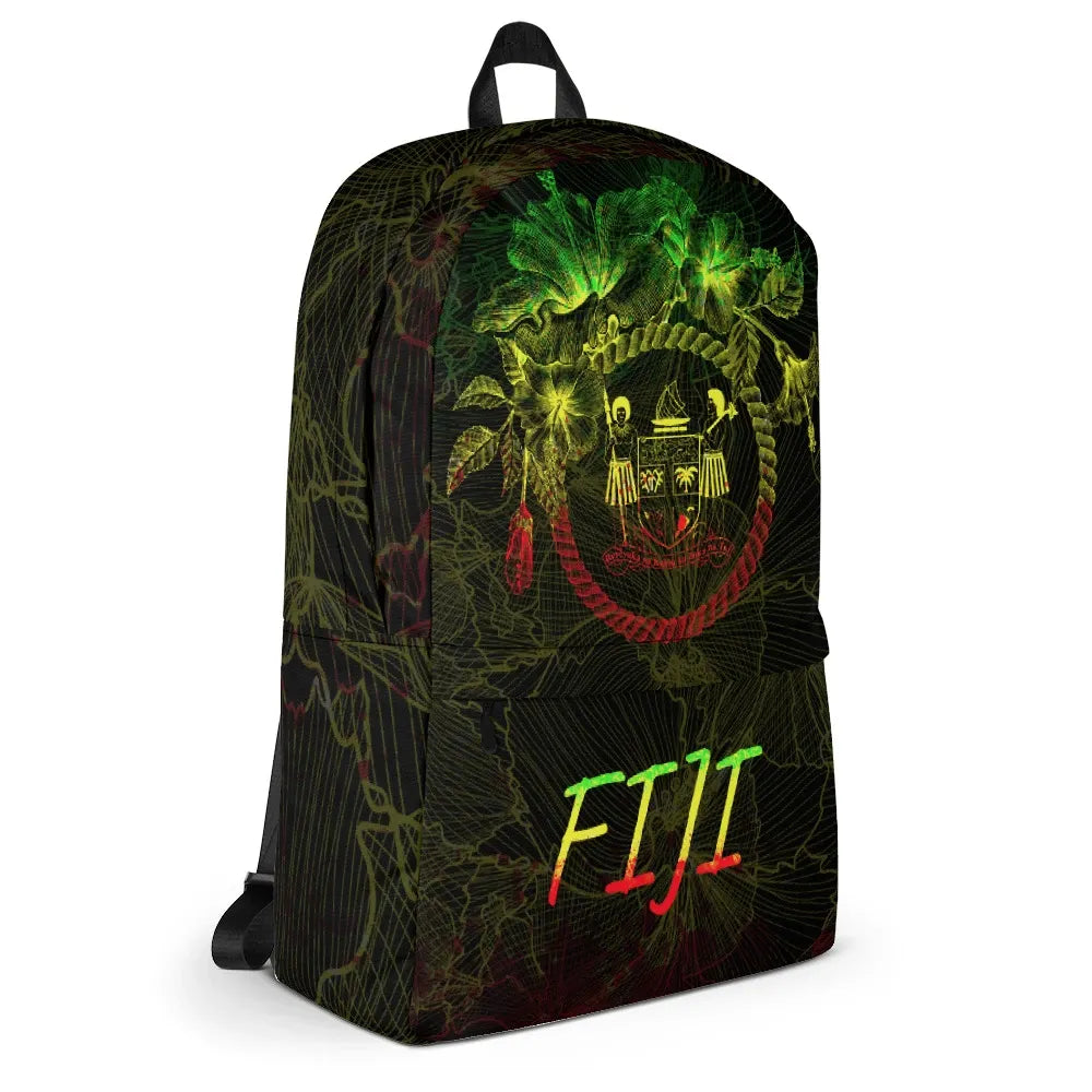 Fiji Polynesian Backpack - Hibiscus Flower Frame Vintage Reggae