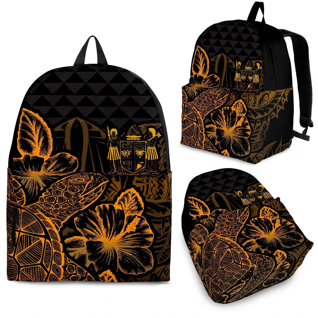 Fiji Polynesian Backpack Turtle Hibiscus Gold