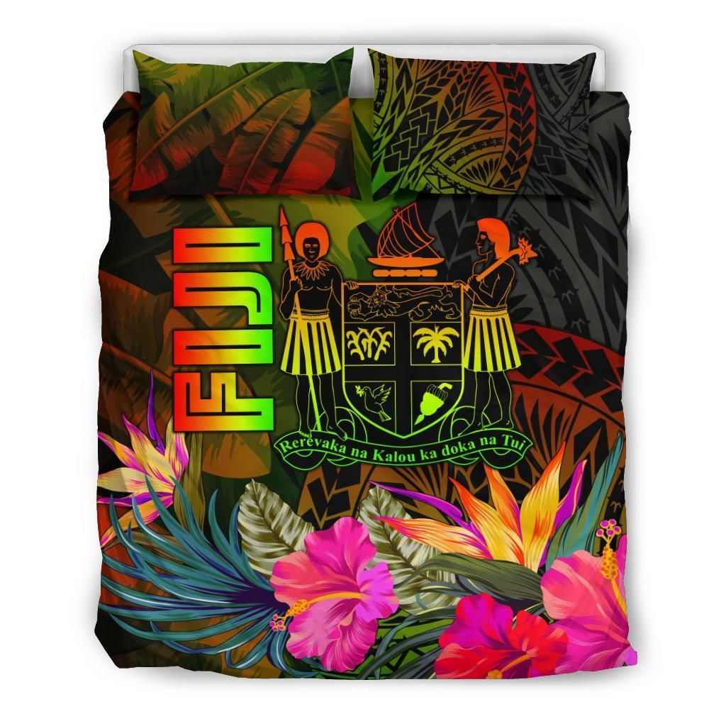 Fiji Polynesian Bedding Set - Hibiscus And Banana Leaves