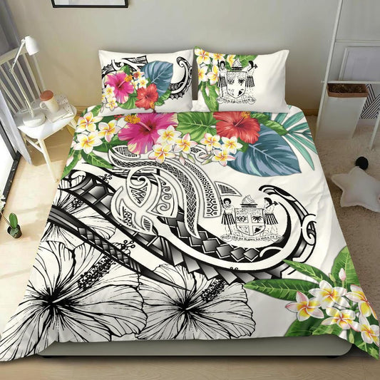 Fiji Polynesian Bedding Set - Summer Plumeria (White)