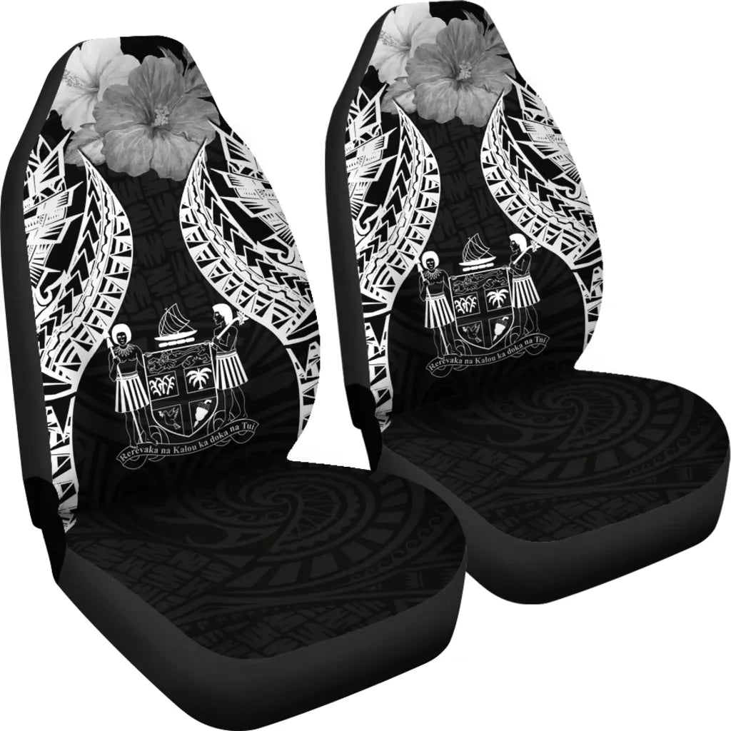Fiji Polynesian Car Seat Covers Pride Seal And Hibiscus Black