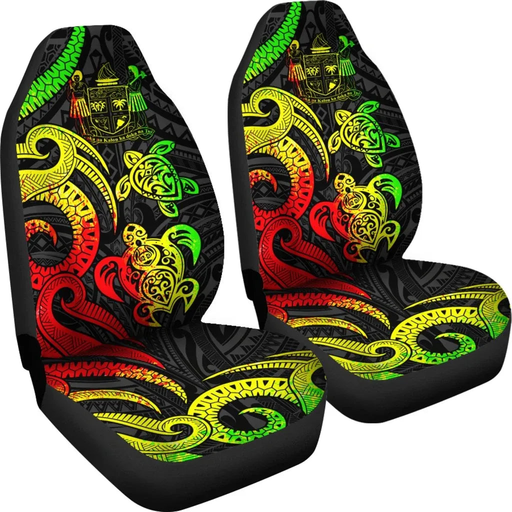 Fiji Polynesian Car Seat Covers - Reggae Tentacle Turtle Crest