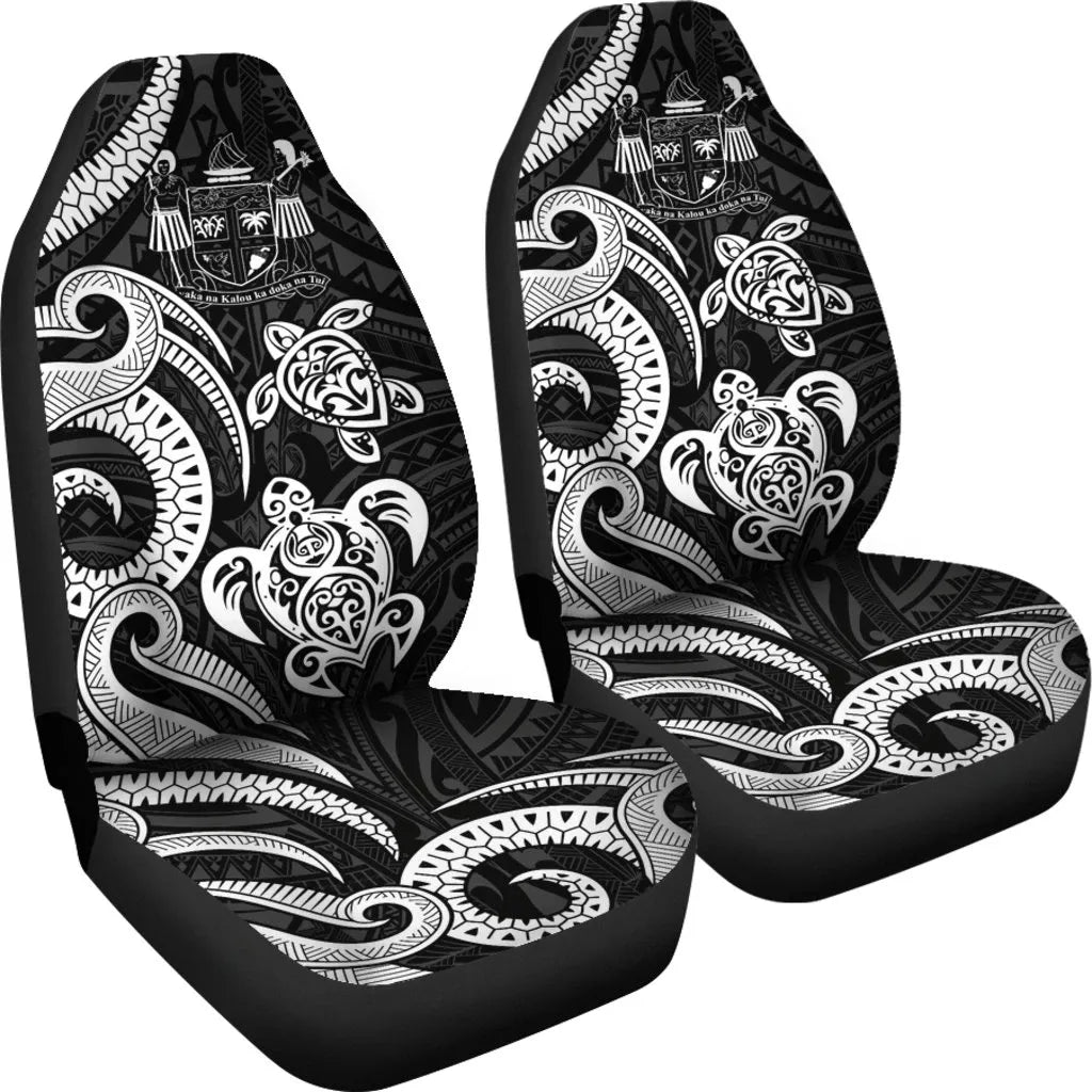 Fiji Polynesian Car Seat Covers - White Tentacle Turtle Crest