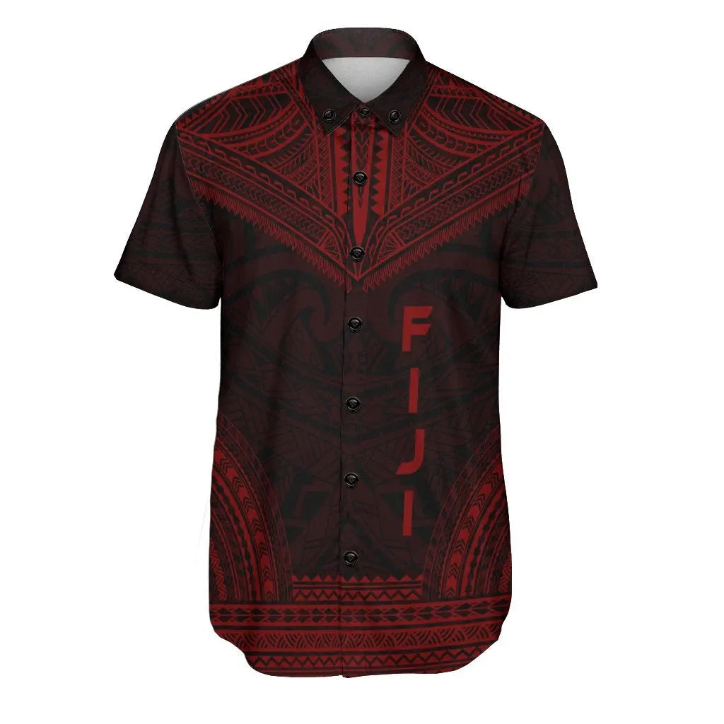 Fiji Polynesian Chief Short Sleeve Shirt - Red Version