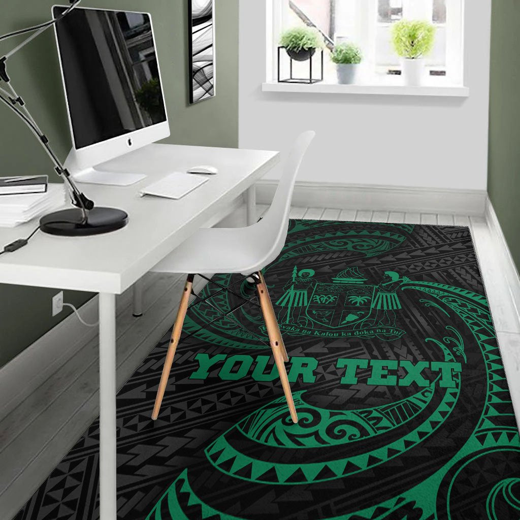 Fiji Polynesian Custom Personalised Area Rug - Green Tribal Wave