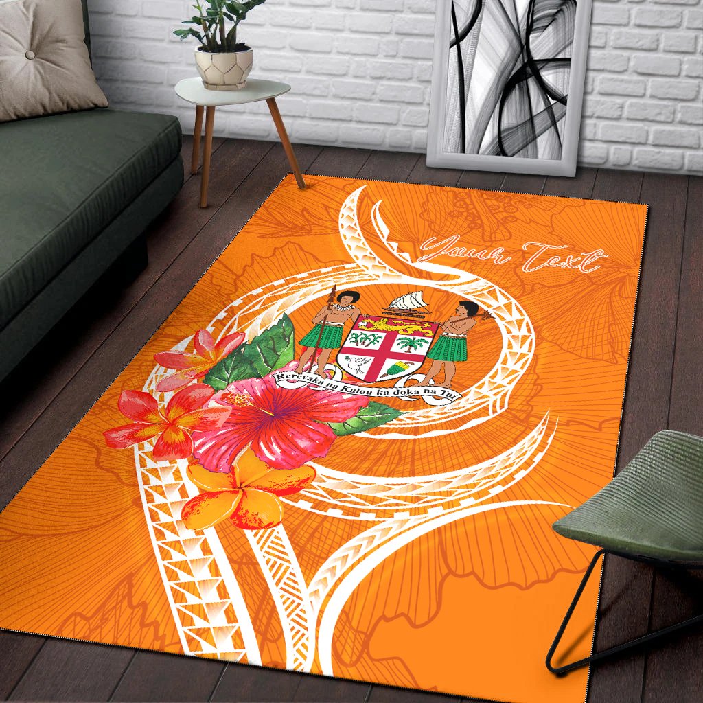 Fiji Polynesian Custom Personalised Area Rug - Orange Floral With Seal