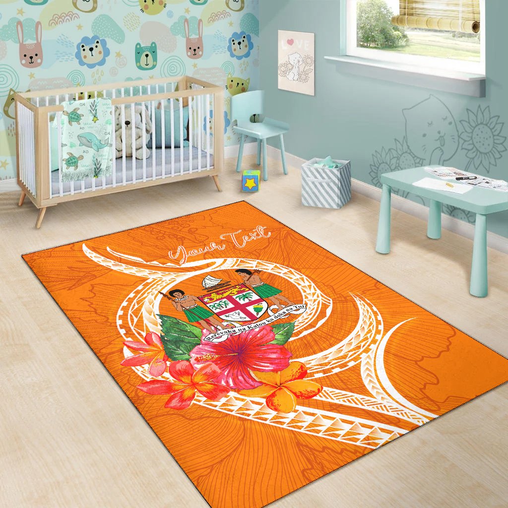 Fiji Polynesian Custom Personalised Area Rug - Orange Floral With Seal