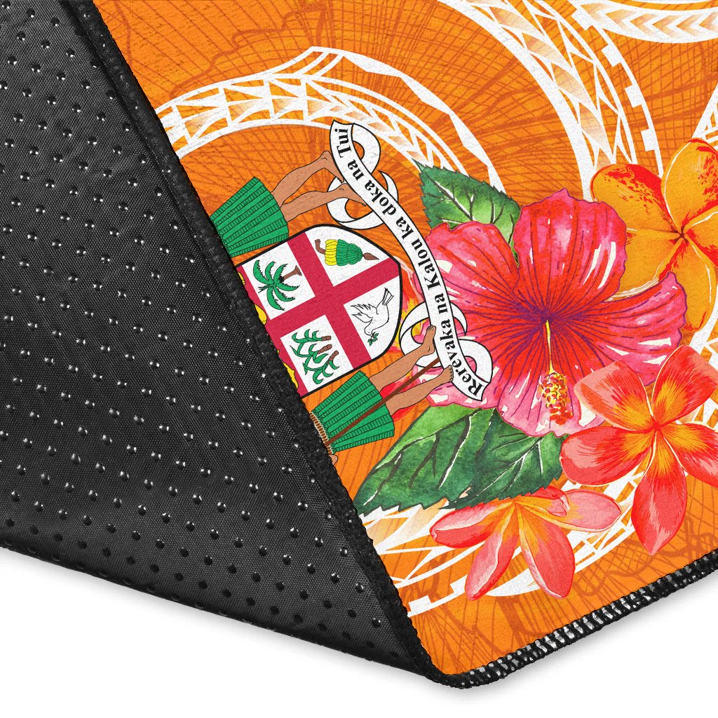 Fiji Polynesian Custom Personalised Area Rug - Orange Floral With Seal
