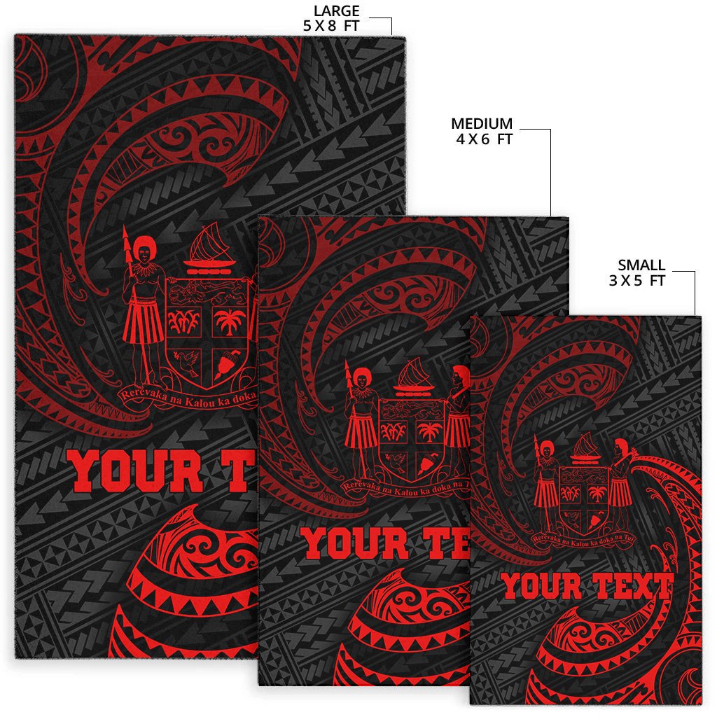 Fiji Polynesian Custom Personalised Area Rug - Red Tribal Wave