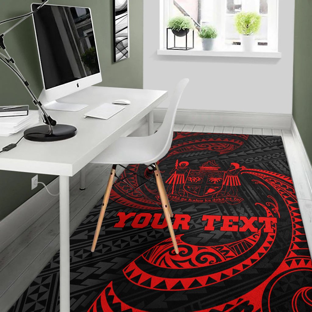 Fiji Polynesian Custom Personalised Area Rug - Red Tribal Wave
