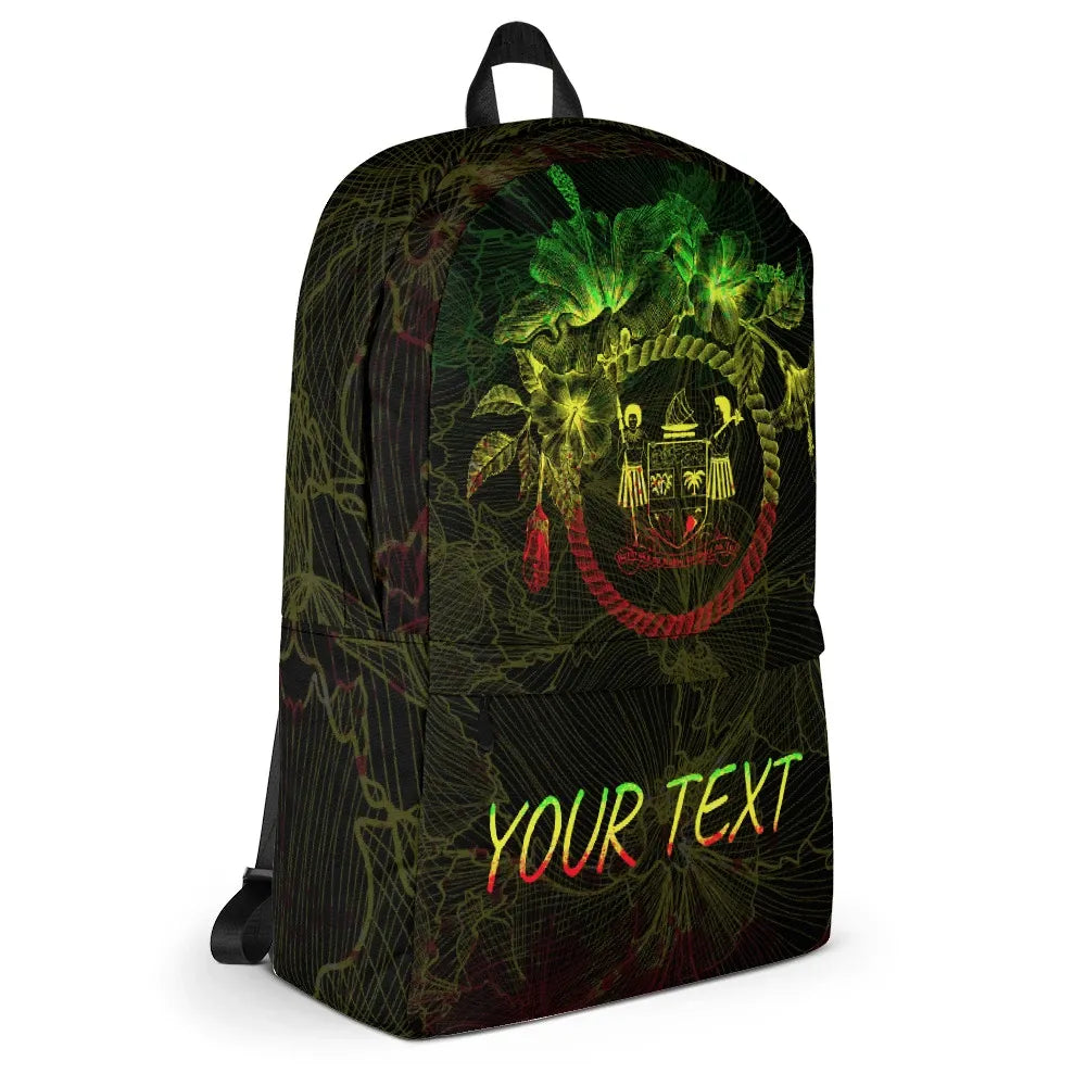 Fiji Polynesian Custom Personalised Backpack - Hibiscus Flower Frame Vintage Reggae