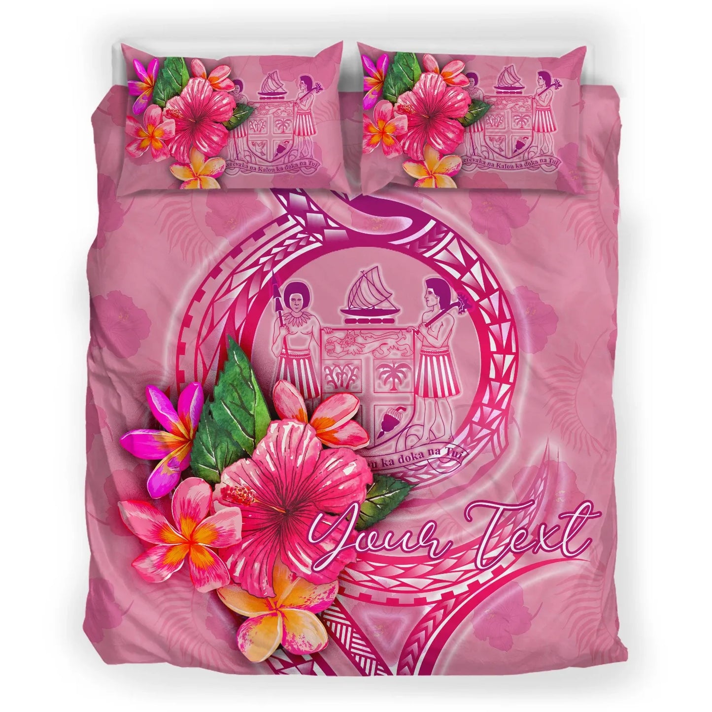 Fiji Polynesian Custom Personalised Bedding Set - Floral With Seal Pink
