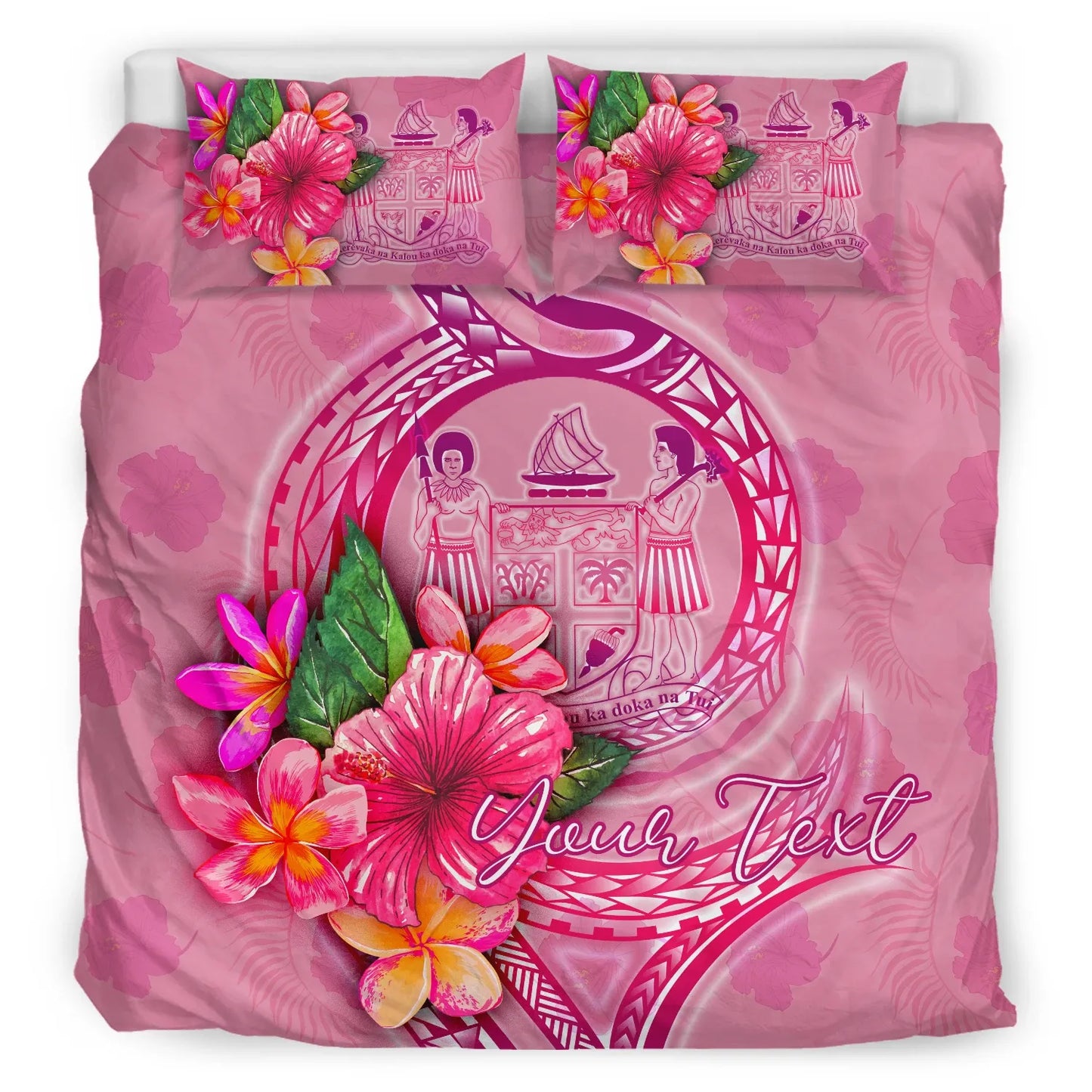 Fiji Polynesian Custom Personalised Bedding Set - Floral With Seal Pink