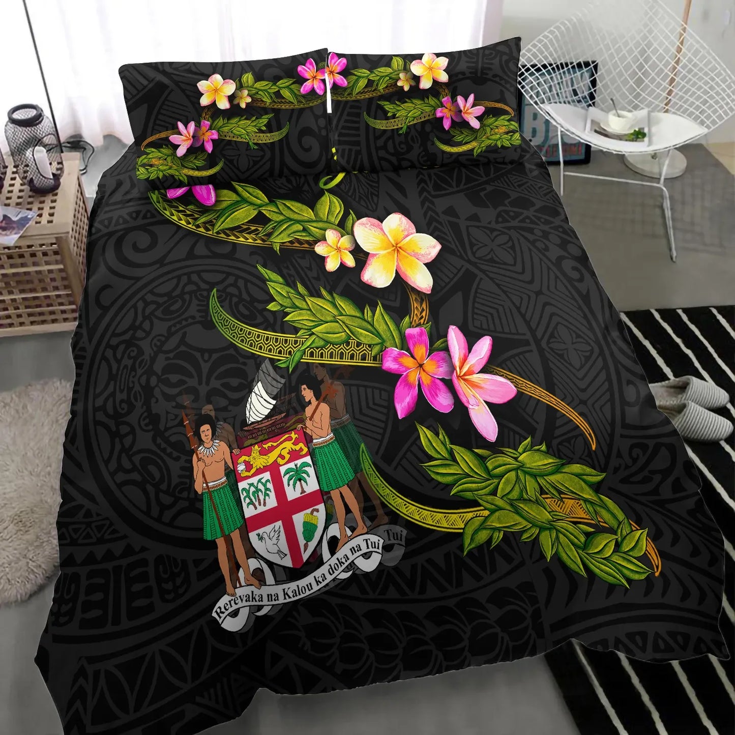 Fiji Polynesian Custom Personalised Bedding Set - Plumeria Tribal