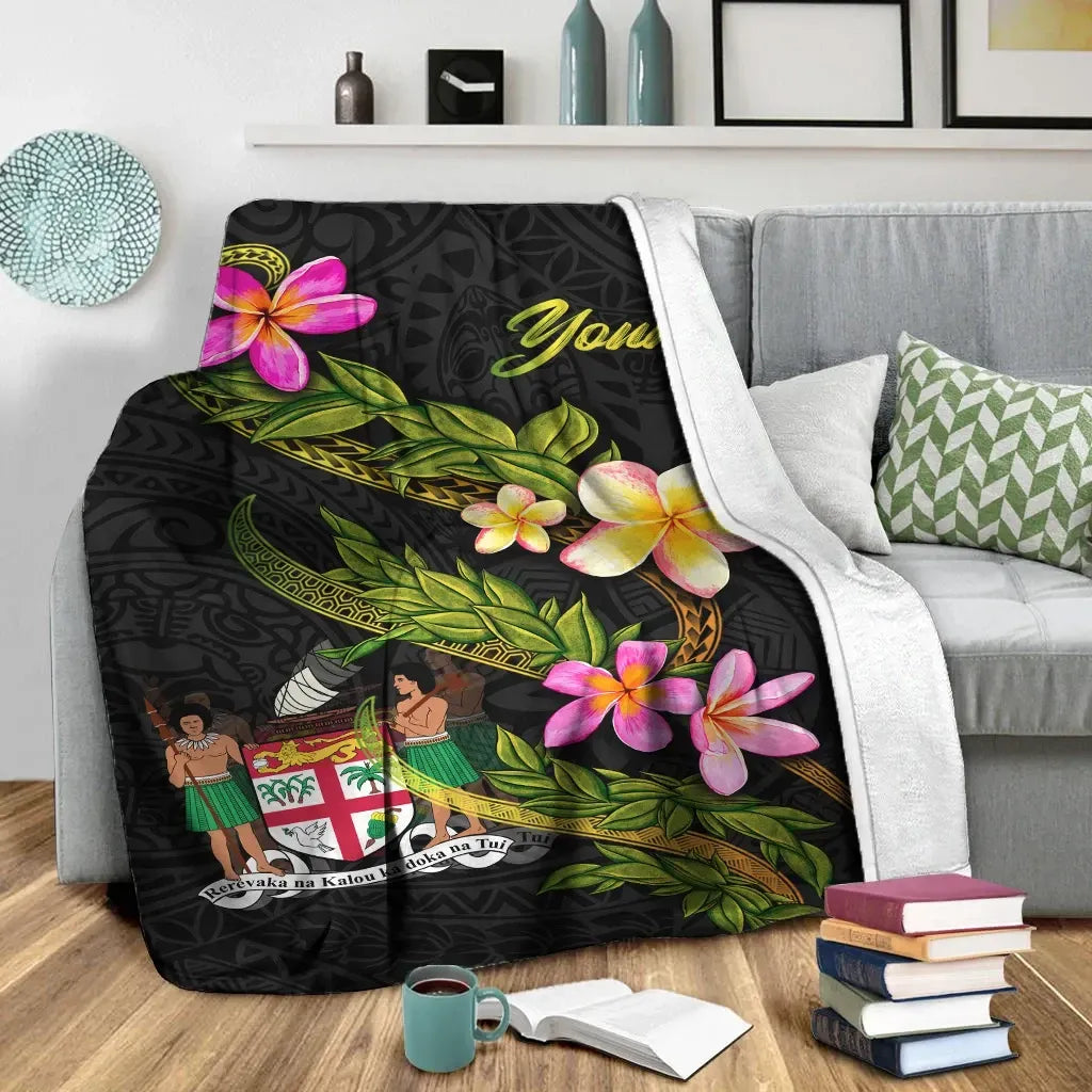 Fiji Polynesian Custom Personalised Blanket - Plumeria Tribal
