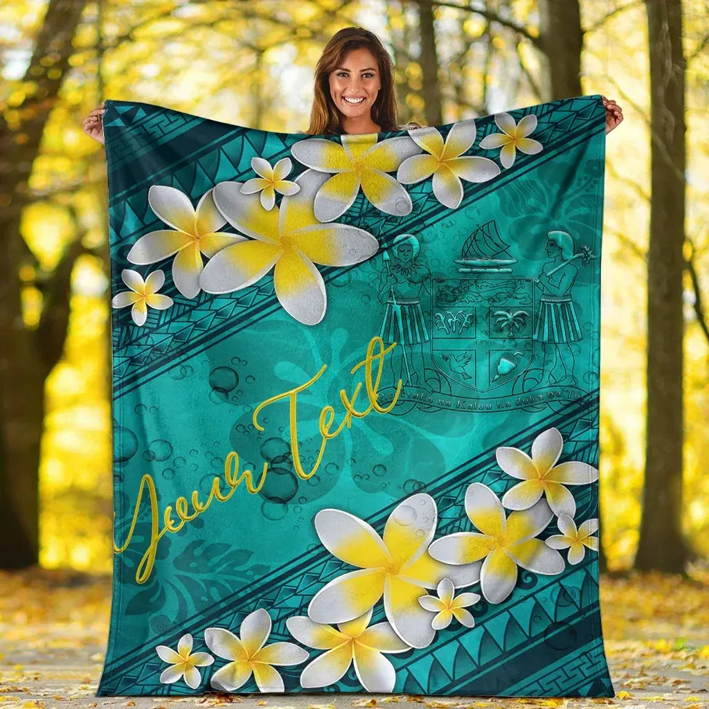 Fiji Polynesian Custom Personalised Blanket - Plumeria With Blue Ocean