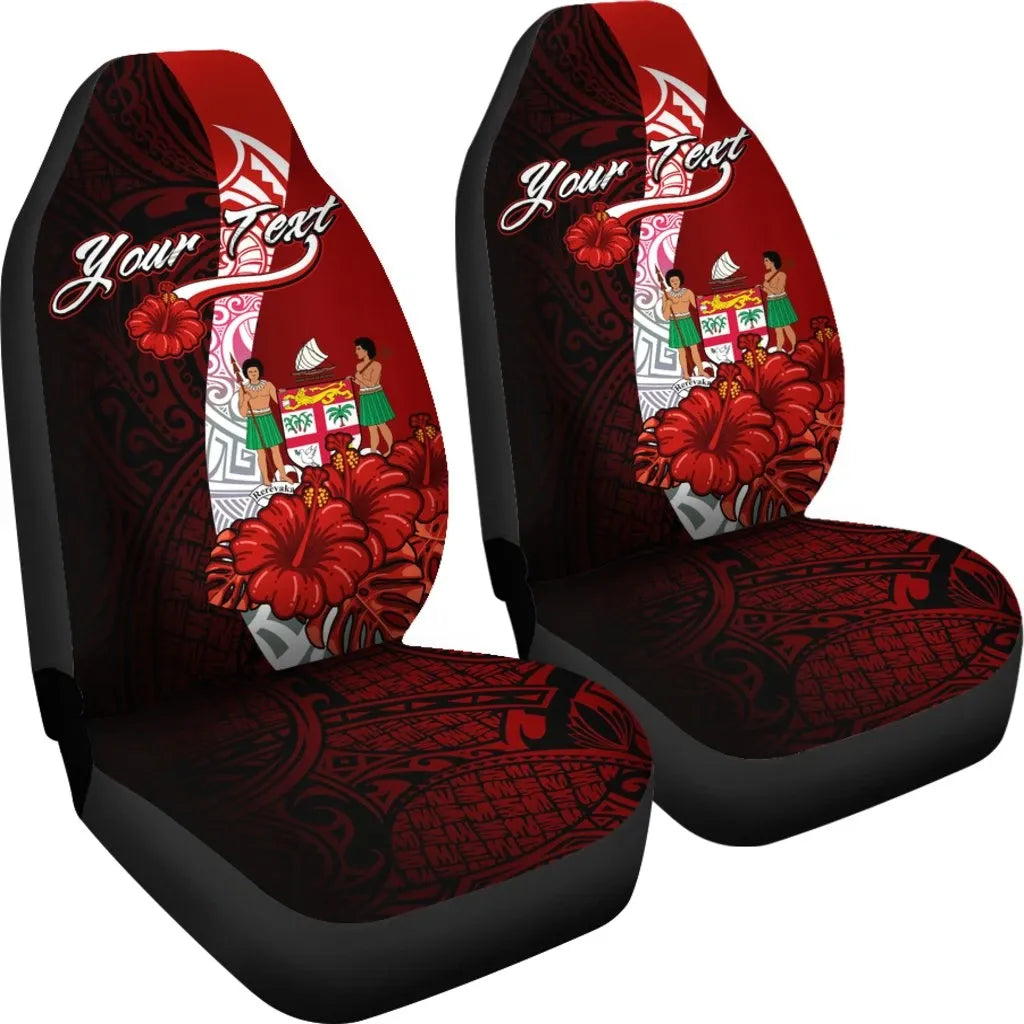 Fiji Polynesian Custom Personalised Car Seat Covers - Coat Of Arm With Hibiscus