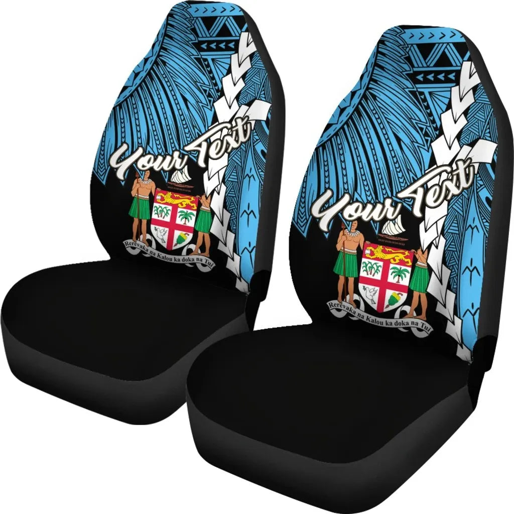 Fiji Polynesian Custom Personalised Car Seat Covers - Tribal Wave Tattoo Flag Style