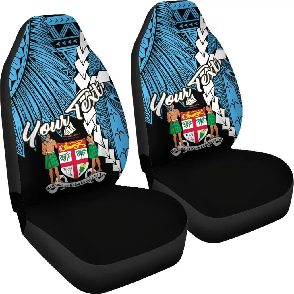 Fiji Polynesian Custom Personalised Car Seat Covers - Tribal Wave Tattoo Flag Style