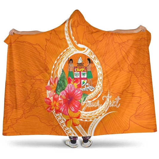 Fiji Polynesian Custom Personalised Hooded Blanket - Orange Floral With Seal
