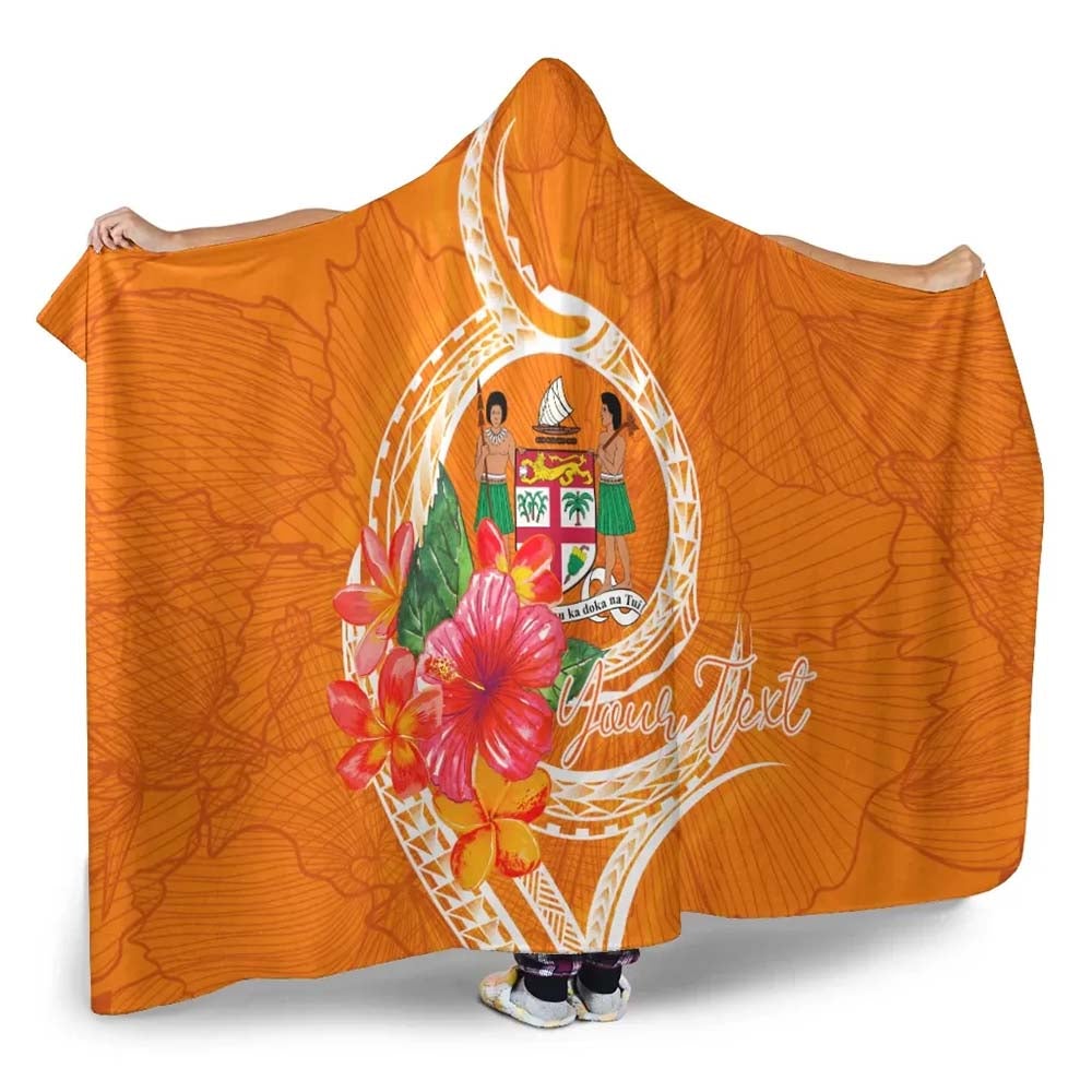 Fiji Polynesian Custom Personalised Hooded Blanket - Orange Floral With Seal